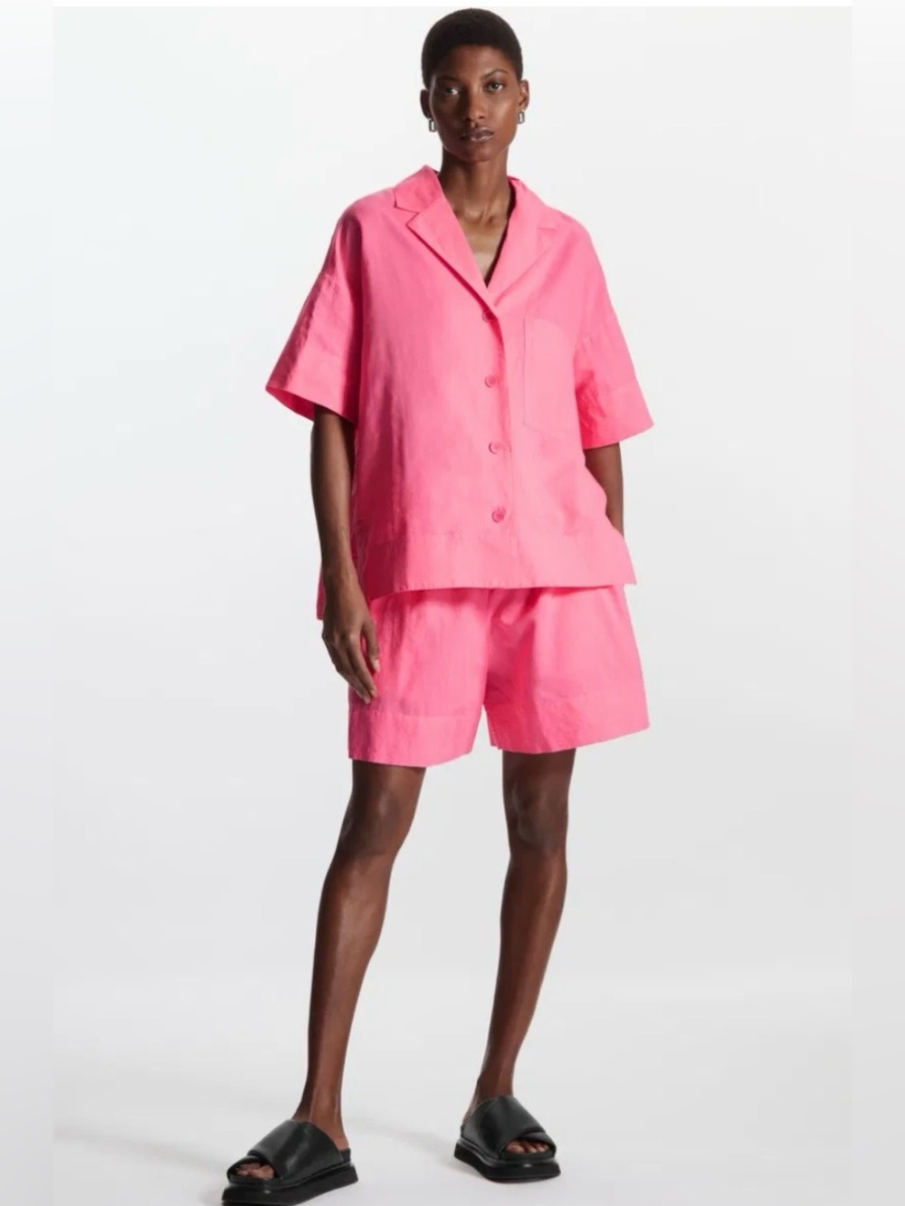 COS Oversized Pink Linen Button Up Camp Capsule Basic Effortless Euro Staple